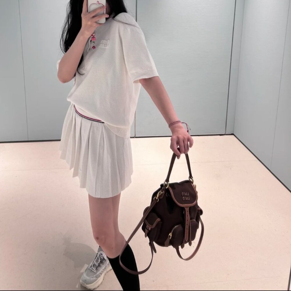 MIU MIU Off White Cotton Pique Knit Stretch Polo Shirt Sweater Top 38 - Picture 2 of 14